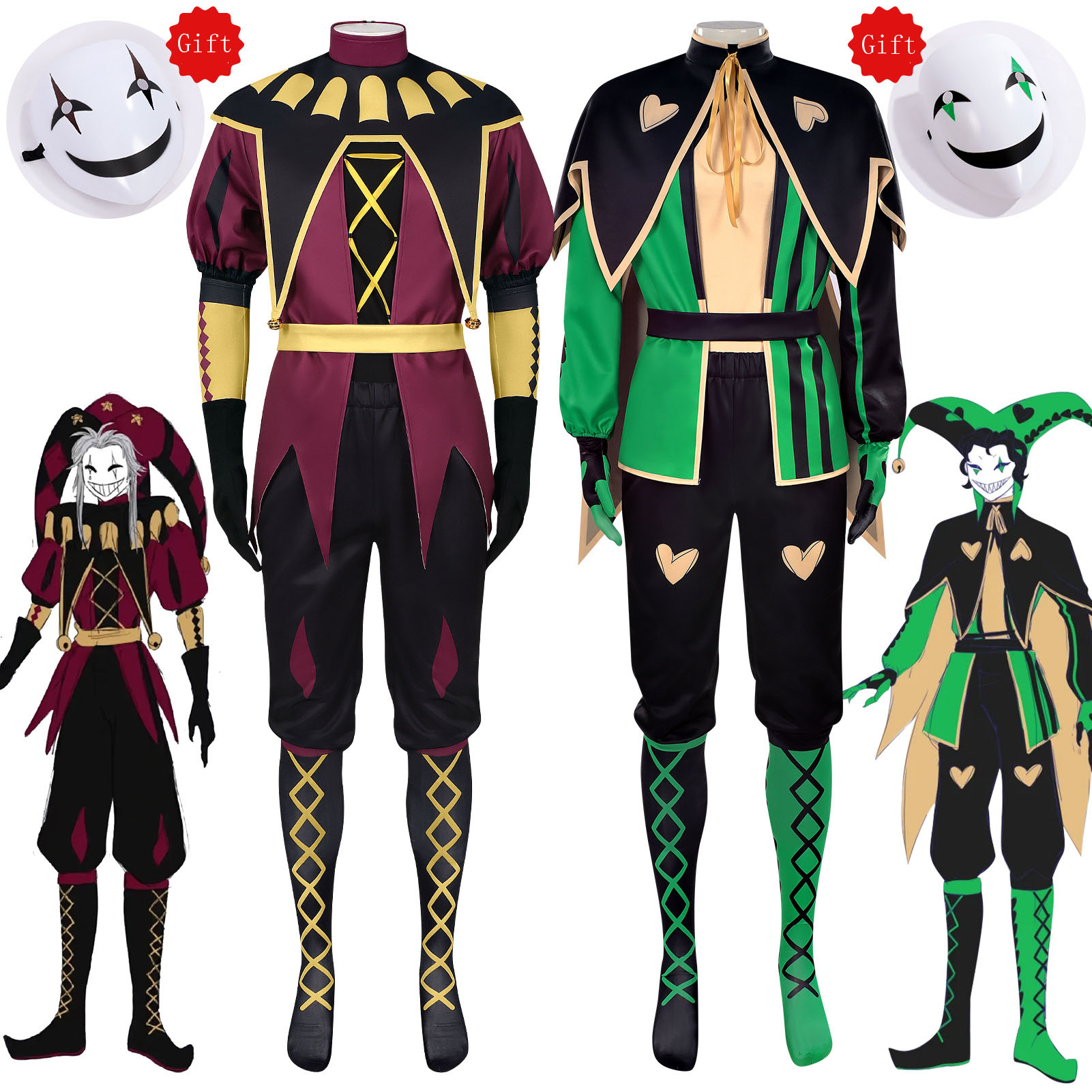 Anime Cosplay With Mask - Anime Clown Cosplay Green Red Costume